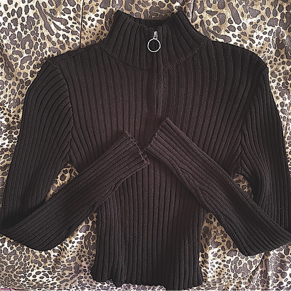 Cropped Ribbed Mock Neck Sweater